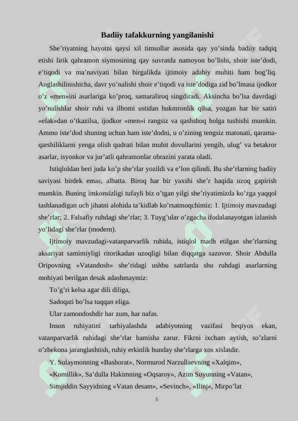 Hozirgi o'zbek she'riyatida ruhiy kechinma va badiiy ifoda 5