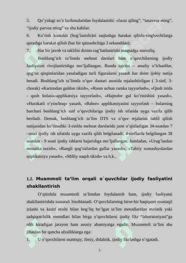 O'quvchilar mustaqil ish faoliyatini shakllantirishda pedagogik mahoratning o'rni 5