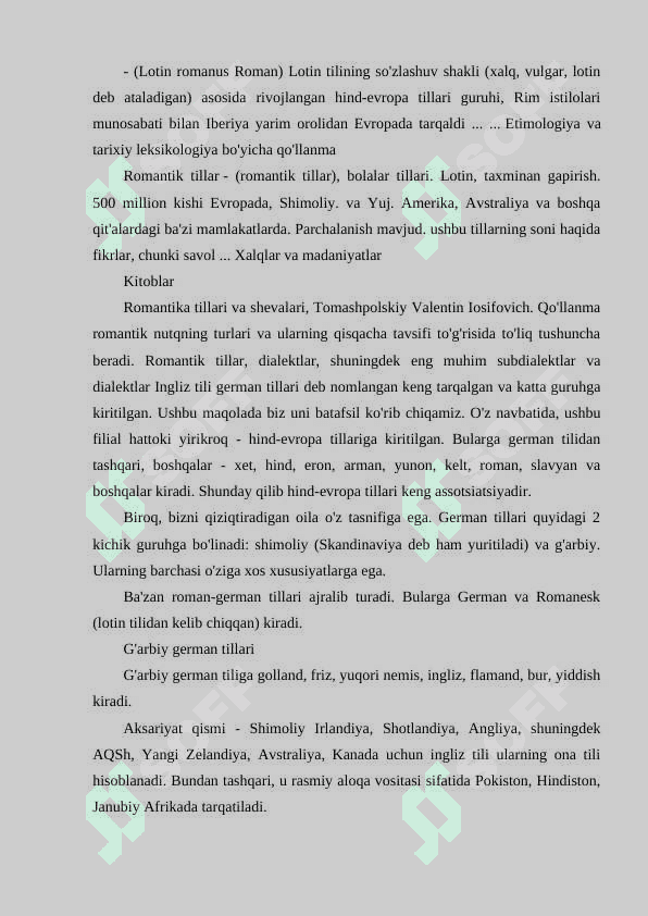Roman-german tillari tarixiy shakllanish bosqichlari 3