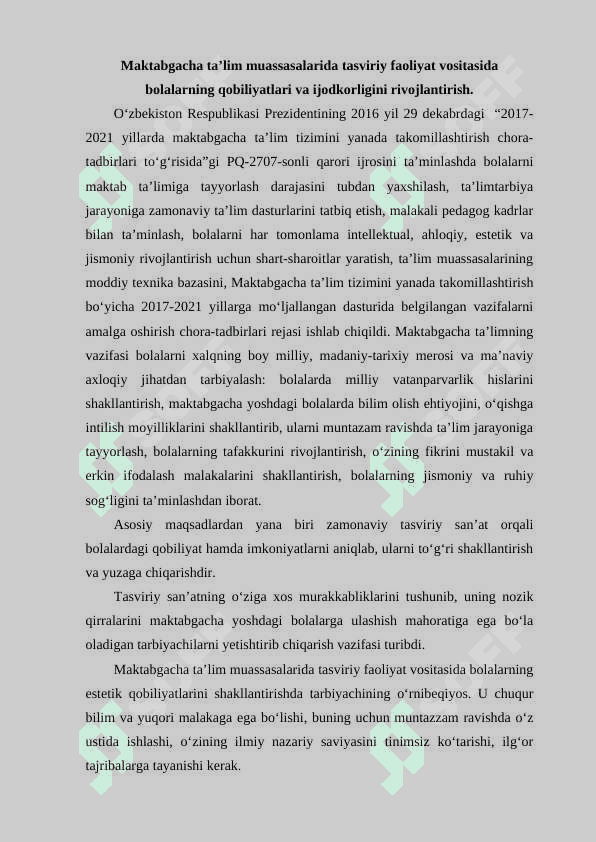 Maktabgacha yoshdagi bolalarni tasviriy qobiliyati va ijodkorligini rivojlantirish 2