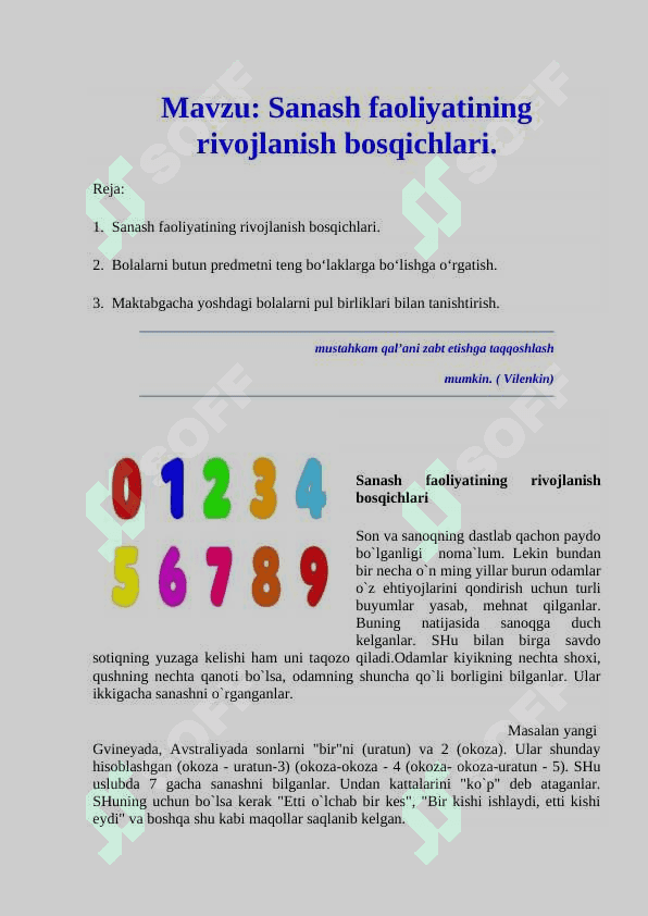 Elementar matematika. Sanash faoliyatining rivojlanish bosqichlari 2