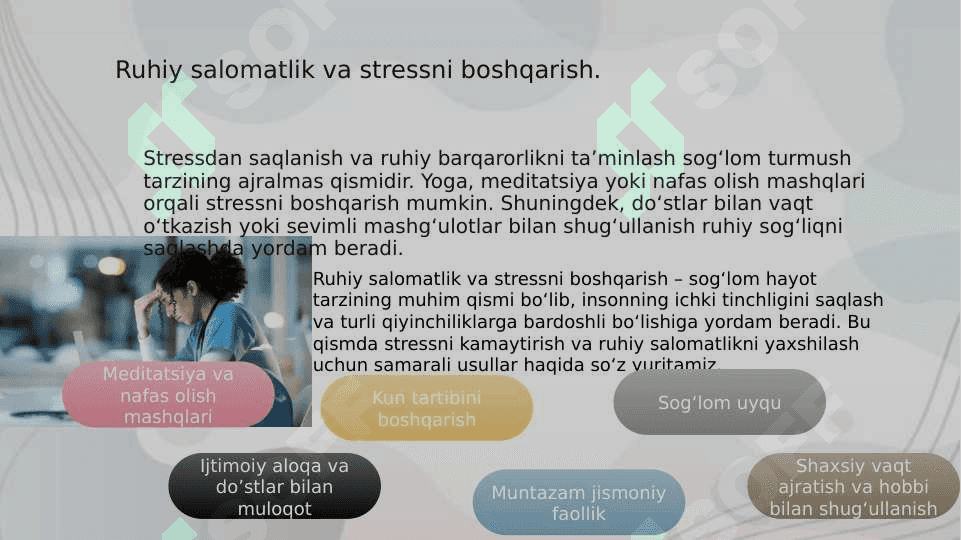 Sog`lom turmush tarzini shakllanitirish bo`yicha o`tkaziladigan tadbirlarda tibbiyot xodimlari etika va deontologiyasi 4