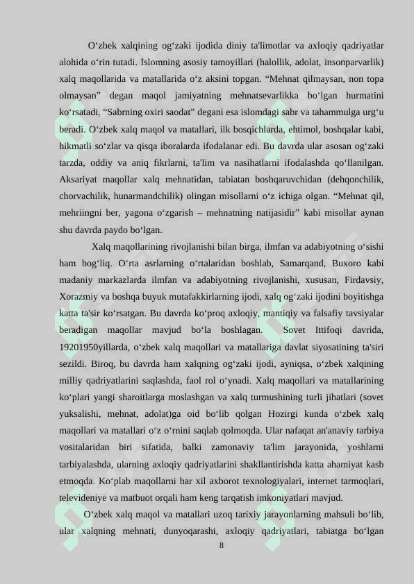O‘zbek xalq maqol va matallari. Topishmoqlar 8