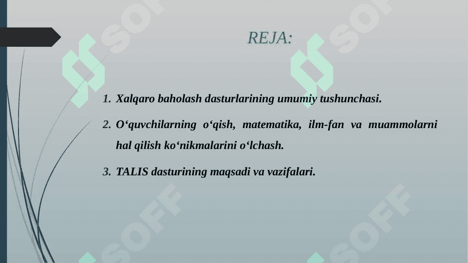 TIMSS, PISSA, AGMA, TALIS XALQARO BAHOLASH DASTURIGA DOIR TEST NAMUNALARI BILAN TANISHTIRISH 2