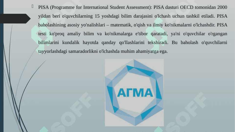 TIMSS, PISSA, AGMA, TALIS XALQARO BAHOLASH DASTURIGA DOIR TEST NAMUNALARI BILAN TANISHTIRISH 4