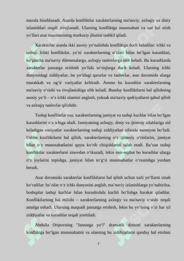 ABDULLA ORIPOVNING "JANNATGA YO‘L" DRAMATIK DOSTONIDA XARAKTER VA KONFLIKT 7