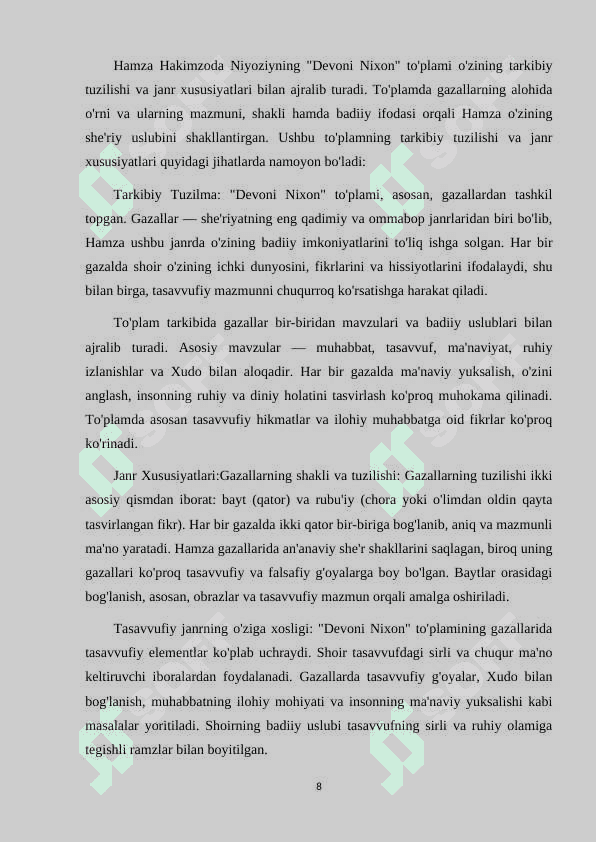 HAMZANING "DEVONI NIXON" TO'PLAMINING TUZILISHI VA G'AZALLAR BADIYATI 8