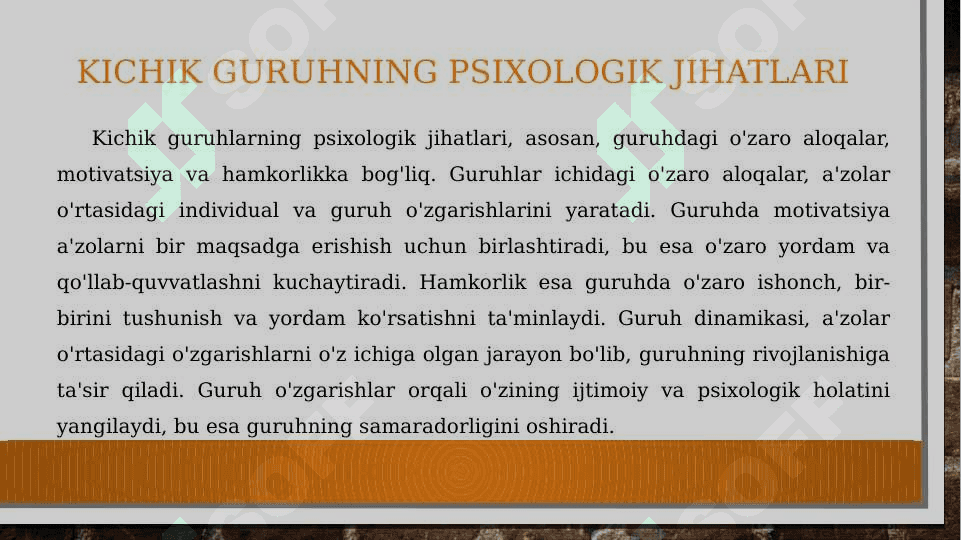 Kichik guruhning psixologik jamoa sifatida rivojlanishi 2
