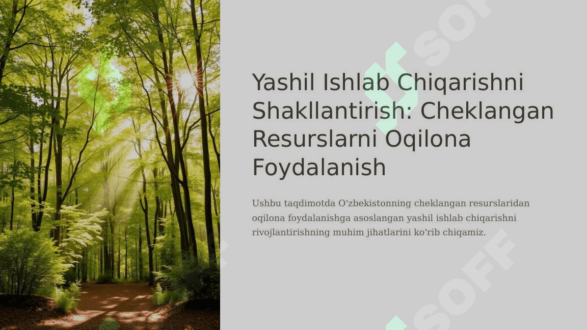 CHEKLANGAN RESURSLARDAN FOYDALANGAN HOLDA YASHIL ISHLAB CHIQARISHNI SHAKLLANTIRISH. 2