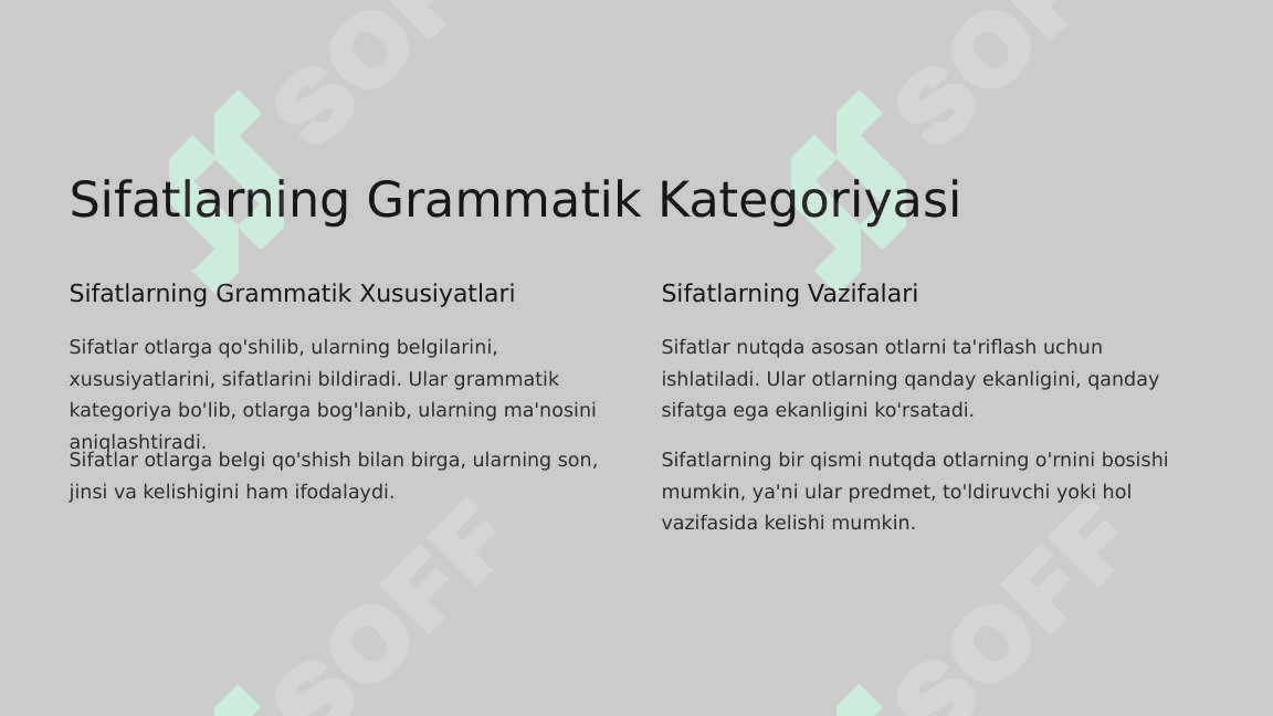 Sifatlarning nomi. Sifatlarning grammatik kategoriyasi. Lug'at shakli.Rim nomlari.Anatomik atamaning tuzilishi. Mos kelmaydigan va kelishilgan ta'rif.Gippokrat qasamyodi 3