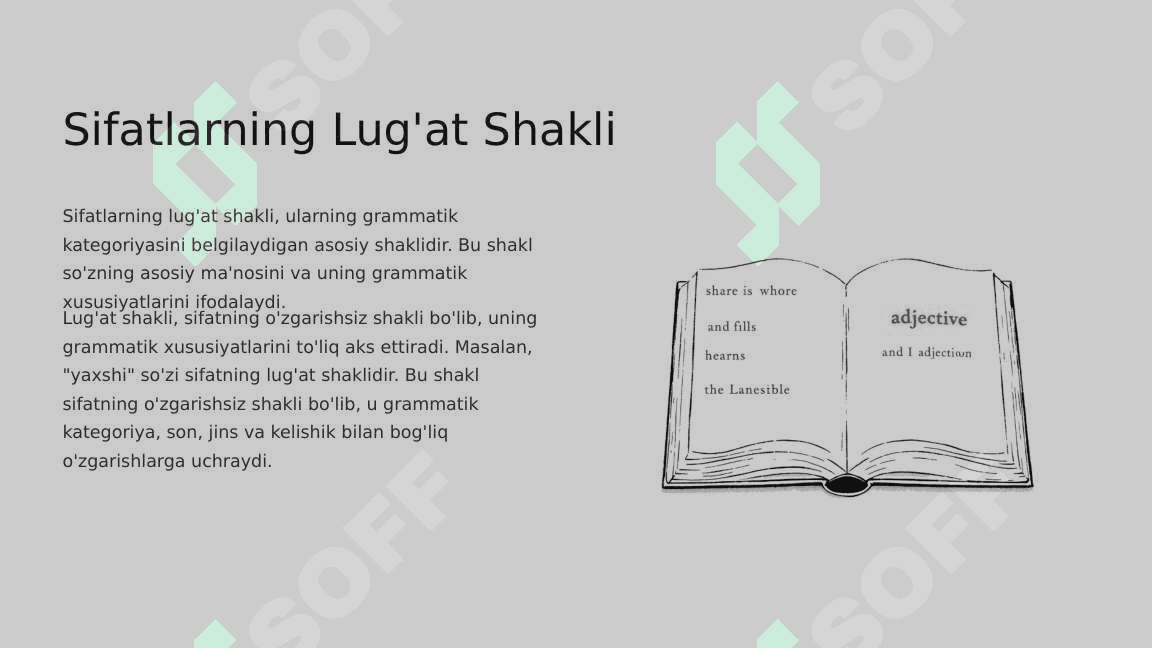 Sifatlarning nomi. Sifatlarning grammatik kategoriyasi. Lug'at shakli.Rim nomlari.Anatomik atamaning tuzilishi. Mos kelmaydigan va kelishilgan ta'rif.Gippokrat qasamyodi 4