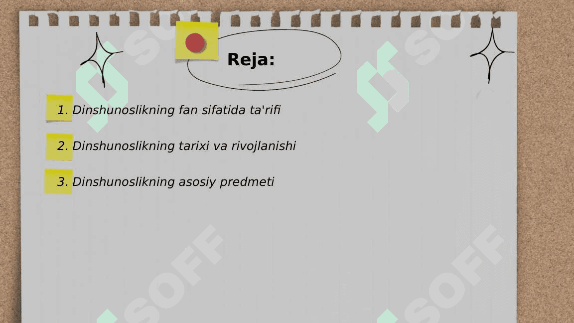 Dinshunoslikning fan sifatida shakllanishi, predmenti,funksiyalari va kategoriyalari 2