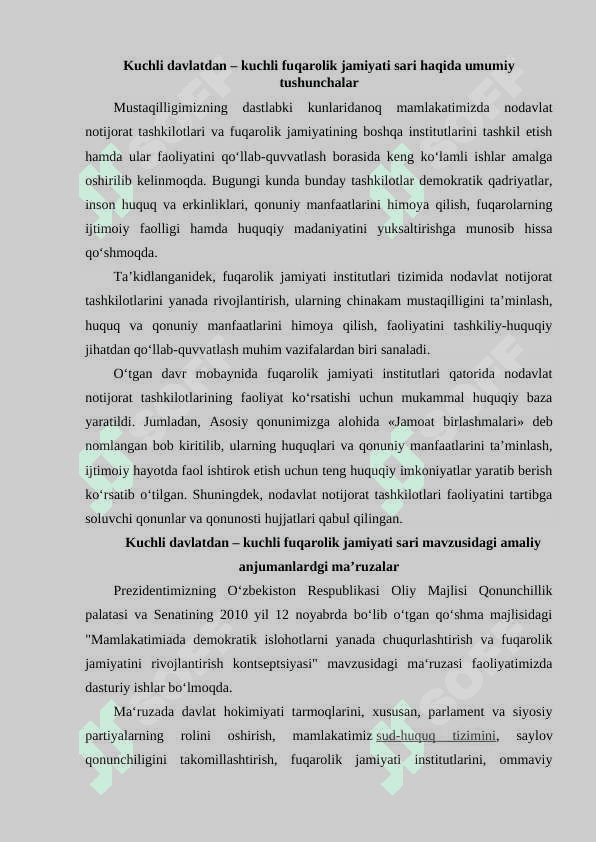 Kuchli davlatdan kuchli fuqarolik jamiyati sari. 2