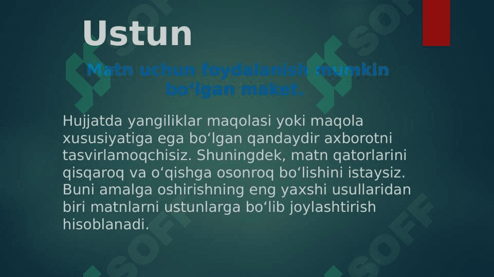 Matnni ustunlarga bo’lish 2