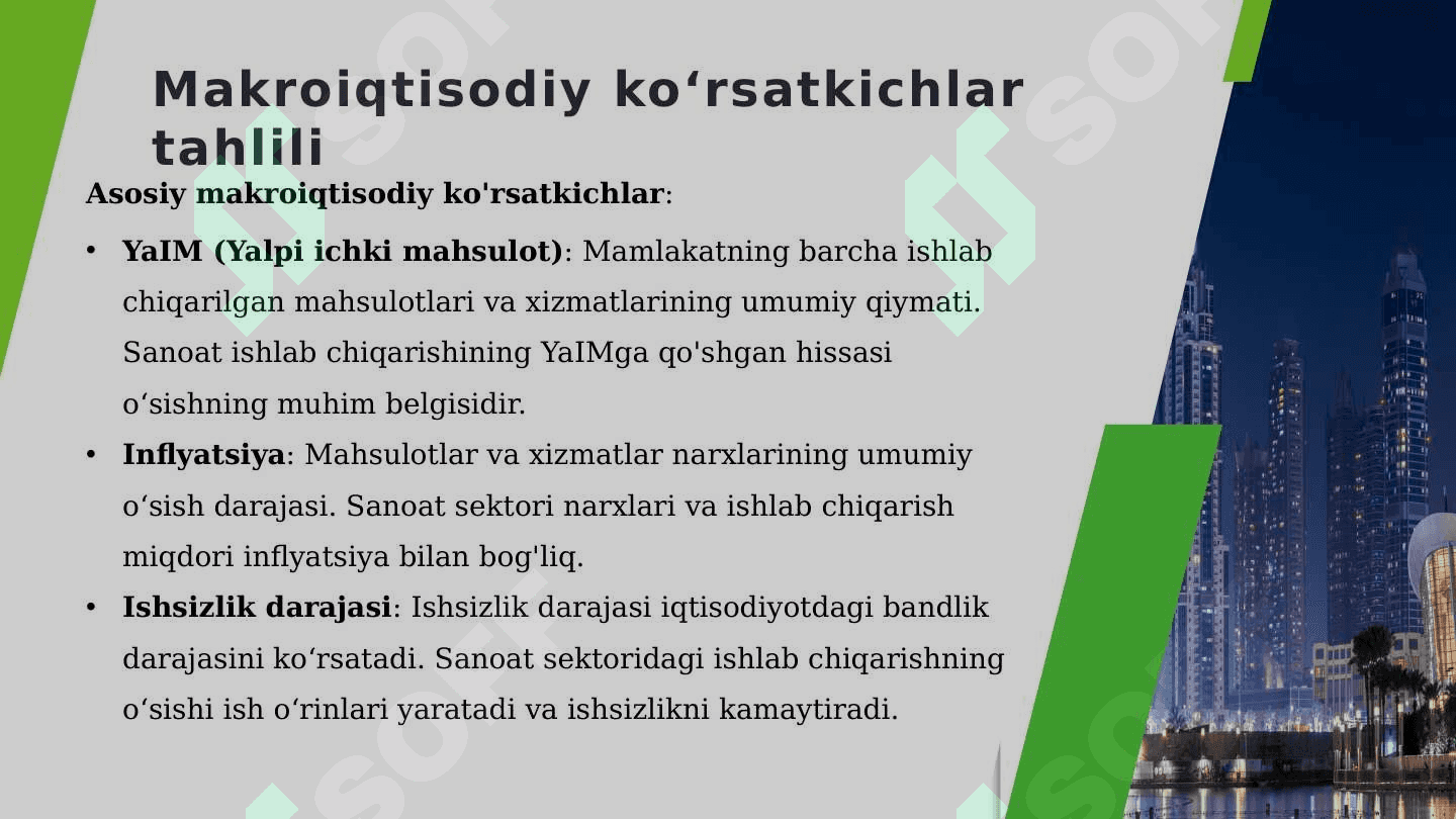 SANOATDA ISHLAB CHIQARISHNING MAKRO IQTISODIY KO'RSATKICHLAR TAHLILI 3