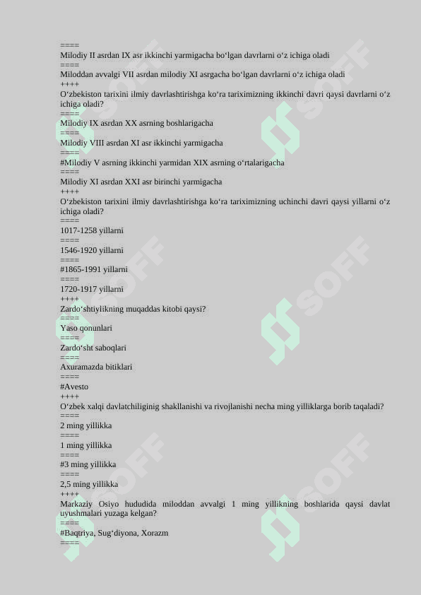 O’zbekistonni eng yangi tarixi fanidan test javoblari pptx 2