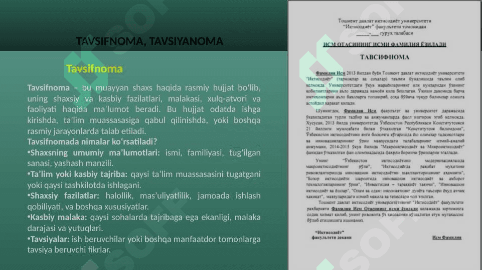 Tavsifnoma, Tavsiyanoma 3