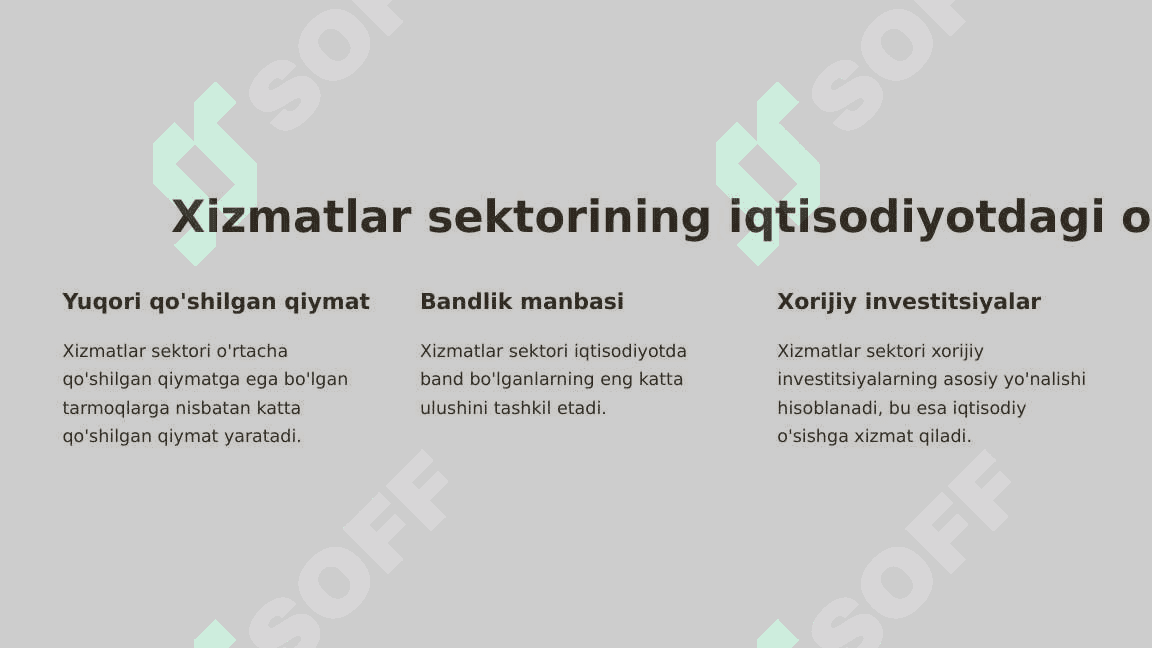 Xizmatlar sohasining iqtisodiyotdagi o'ziga xos xususiyatlari 3