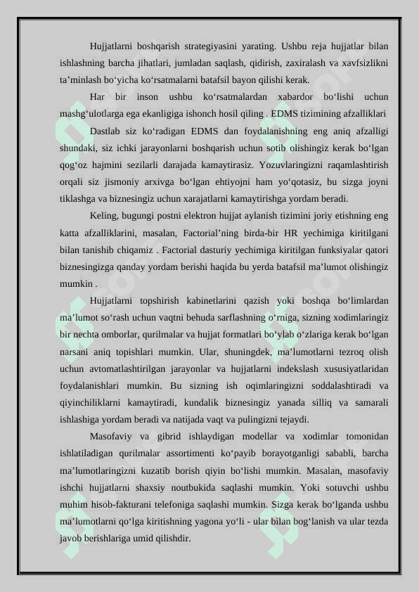 OTM kafedrasida hujjatlarni boshqarish tizimi "kurs ishi" 8