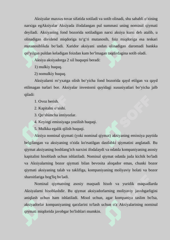 Aksiyalar haqida tushuncha, uning xususiyatlari 4