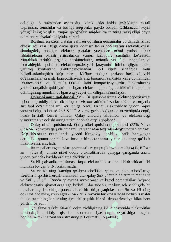 Qalay qotishmalarini elektrokimyoviy cho'ktirish 6