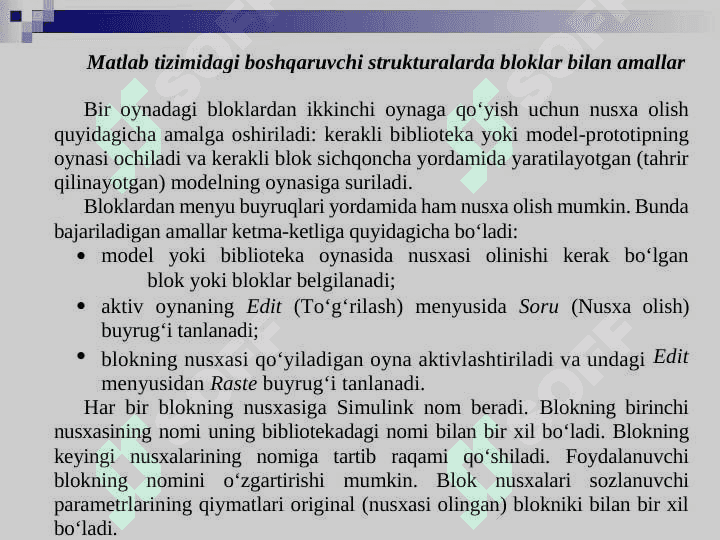 Matlab  tizimidagi boshqaruvchi strukturalar 2