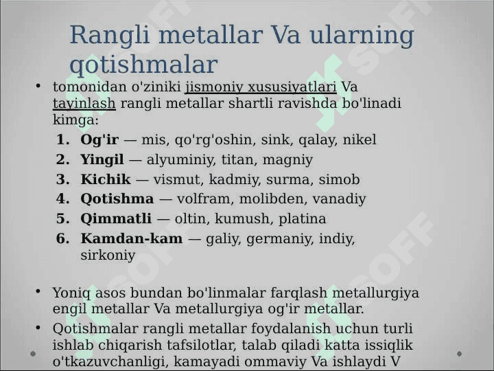 Rangli metallar va ularning qotishmalari 3