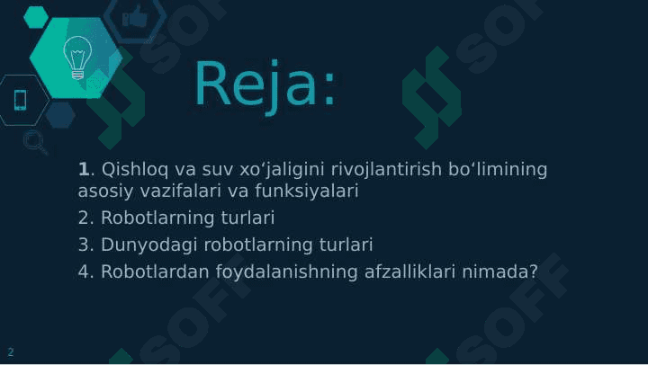 Qishloq xo‘jaligini robotlashtirish, uning vazifalari va afzalliklari. 2