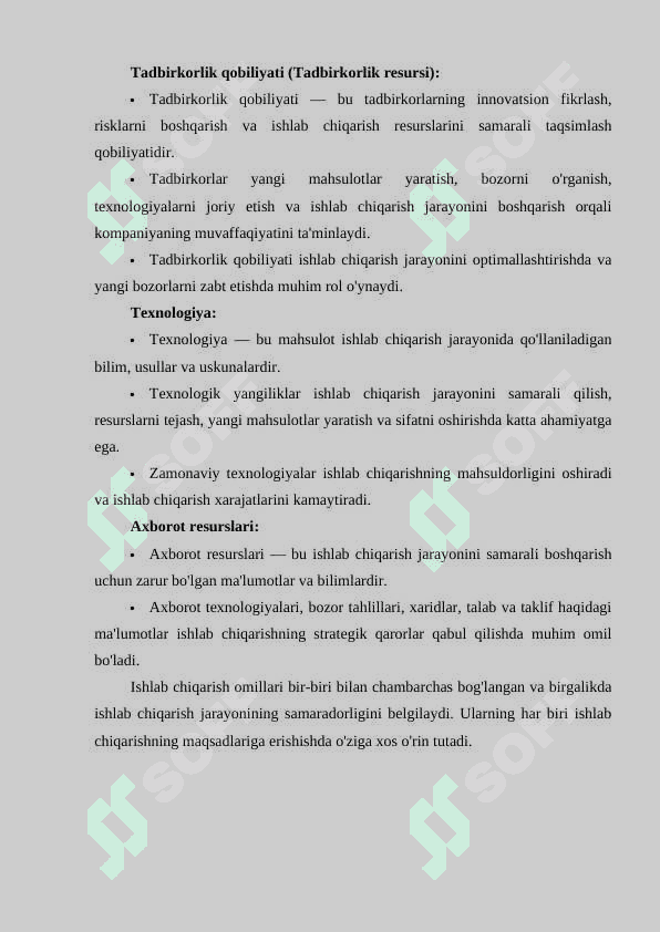 Ishlab chiqarish omillari va ishlab chiqarishning chekli maxsuldorligining kamayish qonuni 4