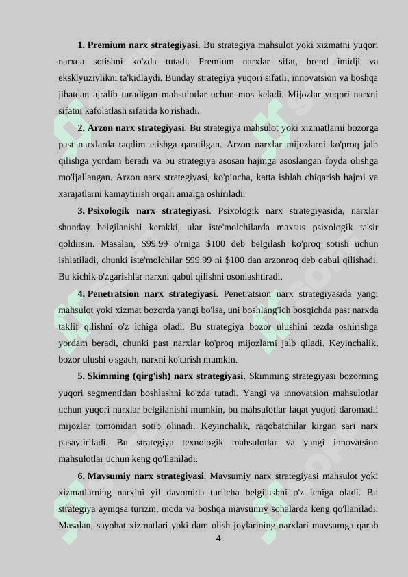 Narx strategiyalari 4