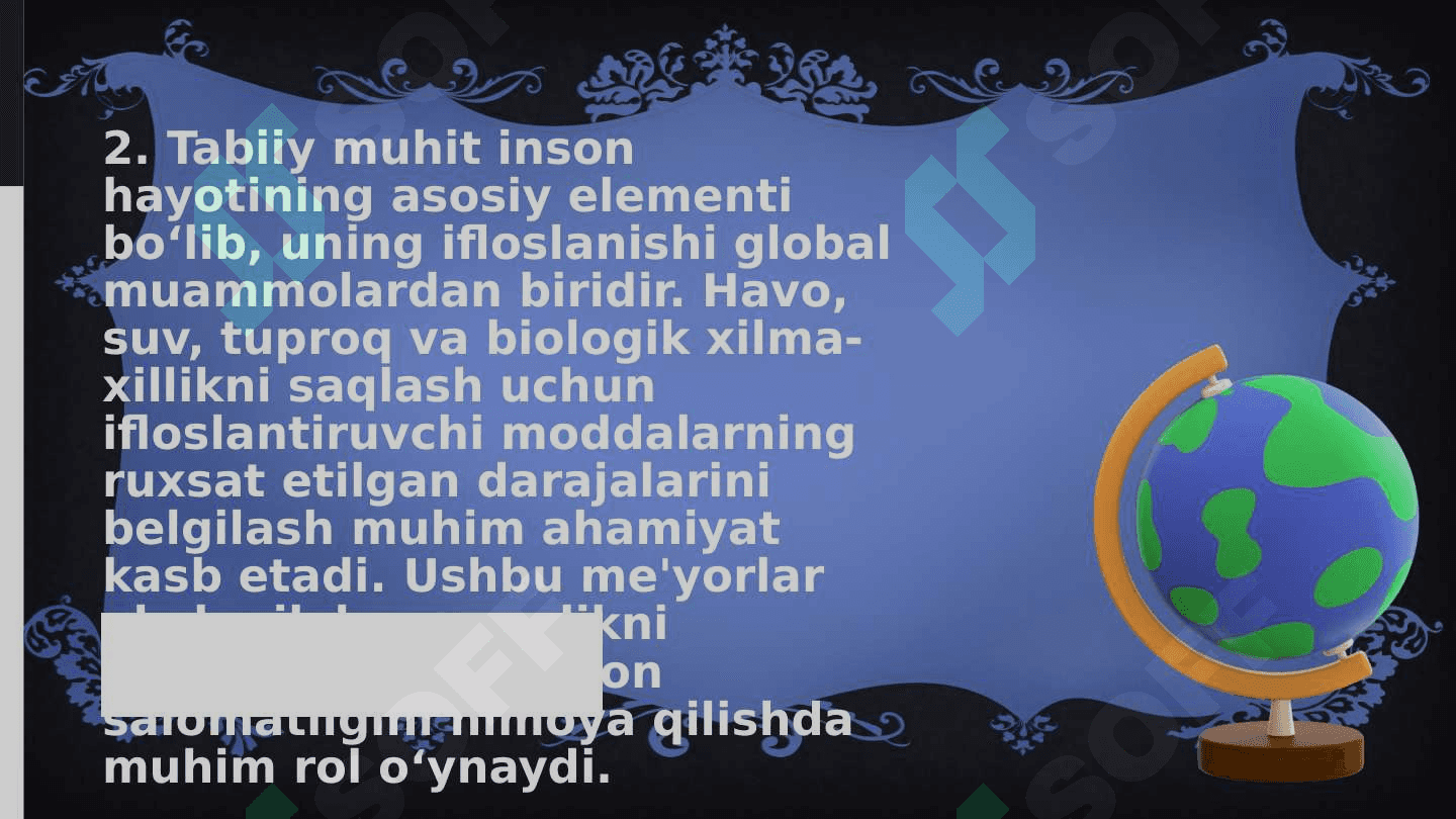 “Tabiiy muhitni ifloslantiruvchi moddalarning me'yoriy ko‘rsatkichlari” 2