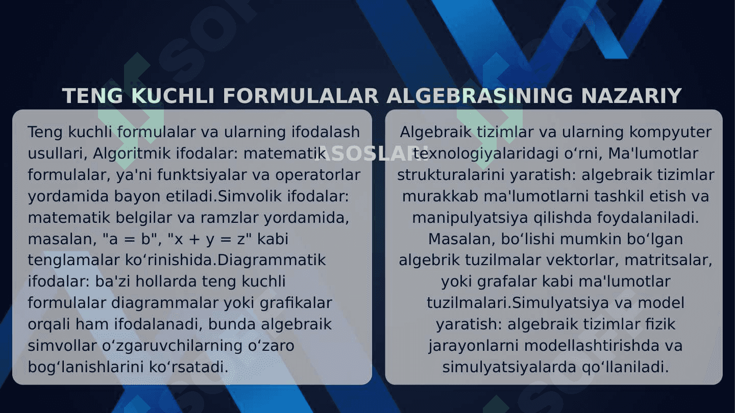 Teng kuchli formulalar algbrasini tadbiqlari 4