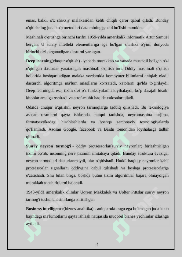BigData asoslangan raqamli texnologiyalar. Referat 6