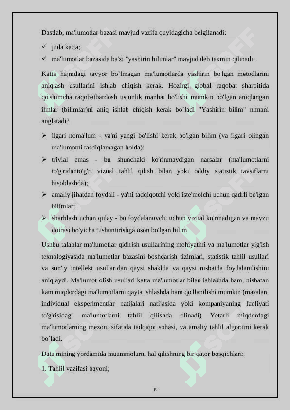 BigData asoslangan raqamli texnologiyalar. Referat 8