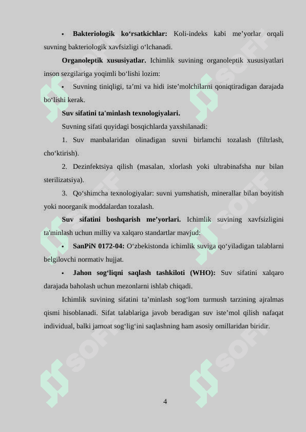 Suv sifatiga qo‘yiladigan talablar 4
