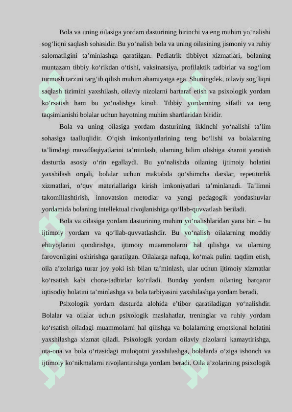 Bola va uning oilasiga  yordam dasturini tuzishda – komandali yondashish6 4