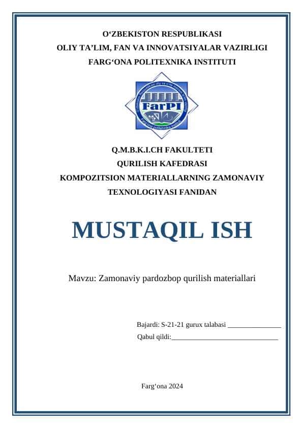 Zamonaviy pardozbop qurilish materiallari