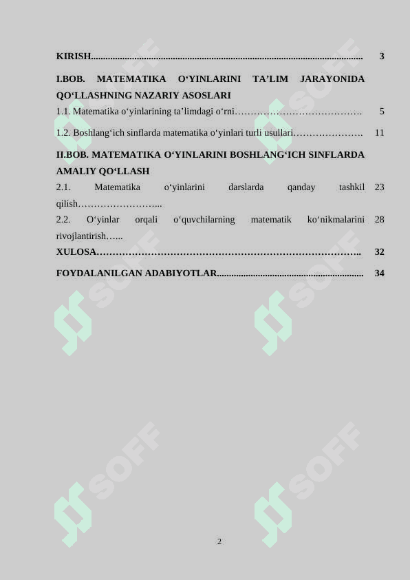 Matematika o'yin ta'lim metodi sifatida 2