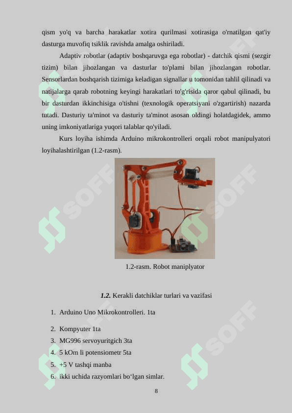 Arduino UNO mikrokontrolleri orqali monipulyatorni loyihalashtirsh 8