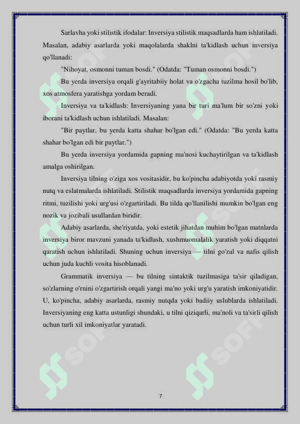 Grammatik inversiya va uning uslubiy xususiyatlari 7
