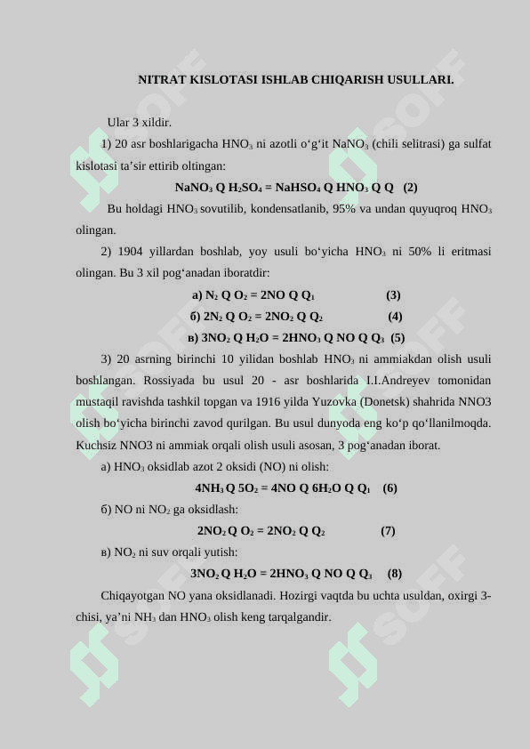 Nitrat kislotasi xususiyatlari ishlab chiqarish asoslari 3