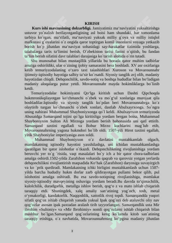 Buxoro amirligining Shayboniylar davri qóshin tuzilishi va harbiy boshqaruvi mavzusidagi 3