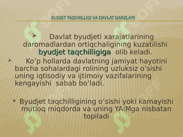 DAVLAT BUDJETI DAROMADLARIDA  BILVOSITA  SOLIQLARNING O'RNI 6