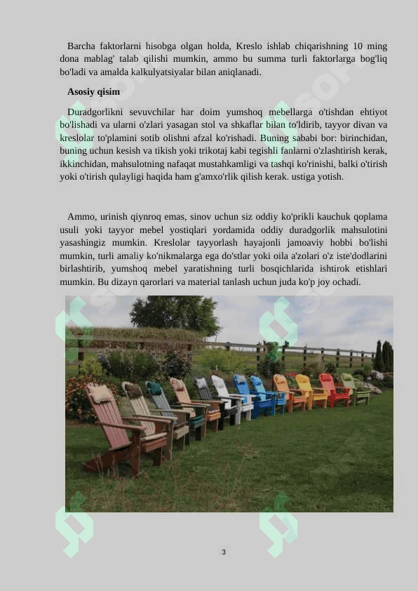 Kreslo ishlab chiqarish korhonasini loyihalash ishlab chiqarish yiliga 10 ming dona 3