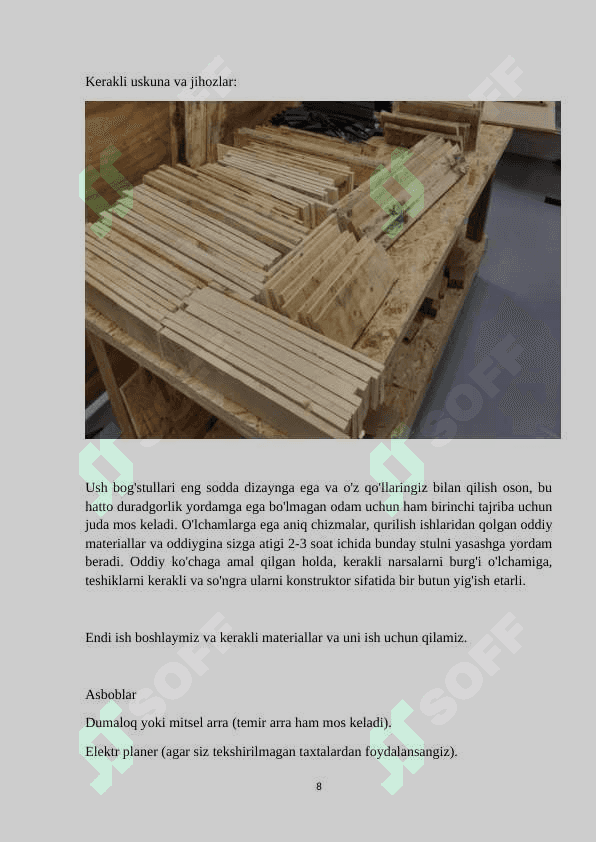 Kreslo ishlab chiqarish korhonasini loyihalash ishlab chiqarish yiliga 10 ming dona 8
