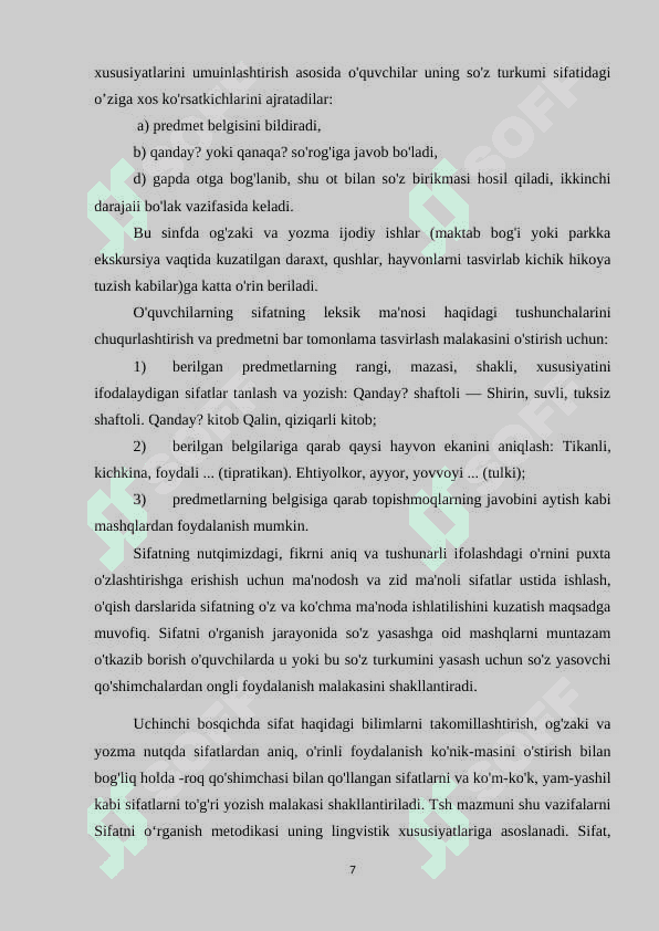 Boshlangʻich sinflarda sifatni oʻrgatish metodikasi 6