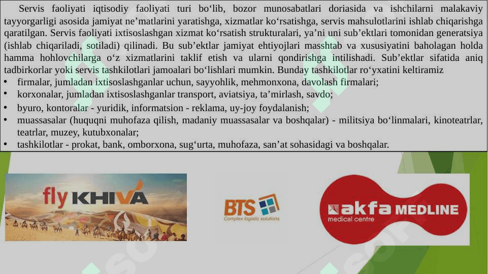 Servis xizmati yo‘nalishi taqvimiy mavzular 4