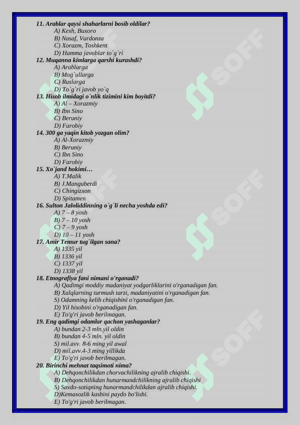 5-sinf tarix fanidan test savollari 4