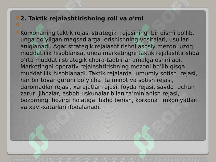 Marketingda taktik rejalashtirish 2