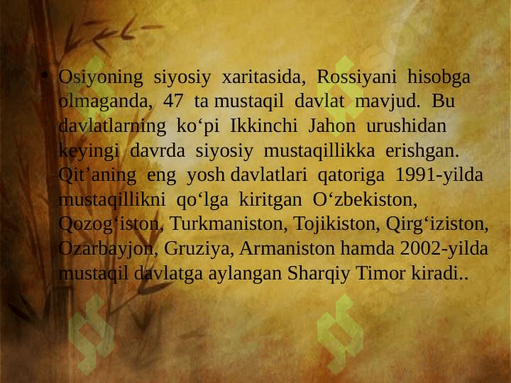 Osiyo  qit’asining  geografik  o‘rni,  chegaralari  va  siyosiy xaritasi 6